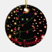 Meowy kat Kerstmis Twinkle lichten Keramisch Ornament (Voorkant)