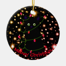 Meowy kat Kerstmis Twinkle lichten Keramisch Ornament