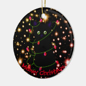 Meowy kat Kerstmis Twinkle lichten Keramisch Ornament (Links)