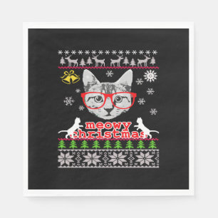 Meowy Kat Lelijk Kersttrui Grappige Kat Kerstmis Servet