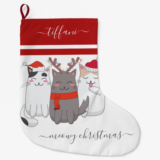 Meowy Kerst 3 Feestelijke Katten Grote Kerstsok (Voorkant)
