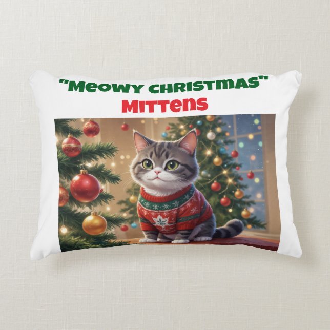 Meowy Kerst Custom Cat Accent Kussen (Voorkant)