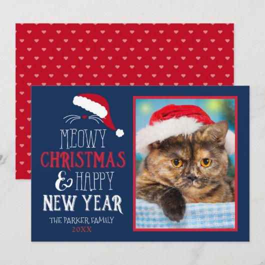 Meowy Kerst en Gelukkig Nieuwjaar Foto Flat Kaart (Voorkant / Achterkant)