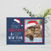 Meowy Kerst en Gelukkig Nieuwjaar Foto Flat Kaart (Staand voorkant)