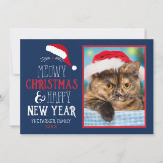 Meowy Kerst en Gelukkig Nieuwjaar Foto Flat Kaart