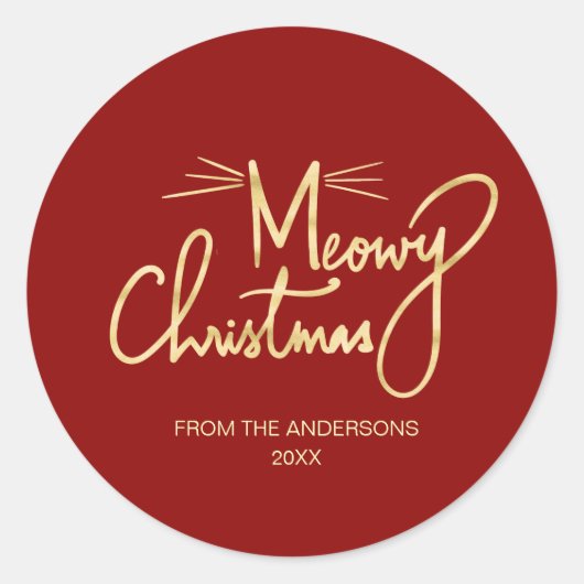 Meowy Kerst Grappig Faux goud Hand-lettered Ronde Sticker (Voorkant)