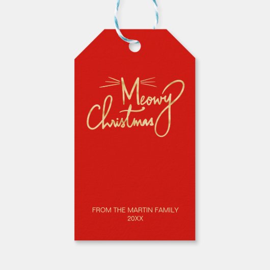 Meowy Kerst Grappige Hand Lettered Cat Christmas Cadeaulabel (Achterkant)