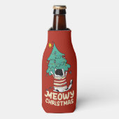 Meowy Kerst Grappige Kat Liefhebber Flesjeskoeler (Fles Voorkant)