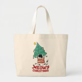 Meowy Kerst Grappige Kat Liefhebber Grote Tote Bag (Voorkant)