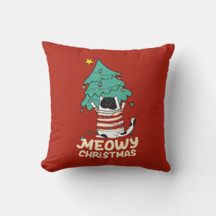 Meowy Kerst Grappige Kat Liefhebber Kussen