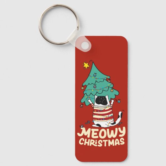 Meowy Kerst Grappige Kat Liefhebber Sleutelhanger (Voorkant)