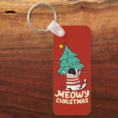 Meowy Kerst Grappige Kat Liefhebber Sleutelhanger (Voorkant)