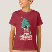 Meowy Kerst Grappige Kat Liefhebber T-shirt (Voorkant)