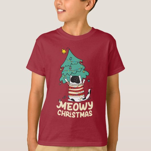 Meowy Kerst Grappige Kat Liefhebber T-shirt (Voorkant)