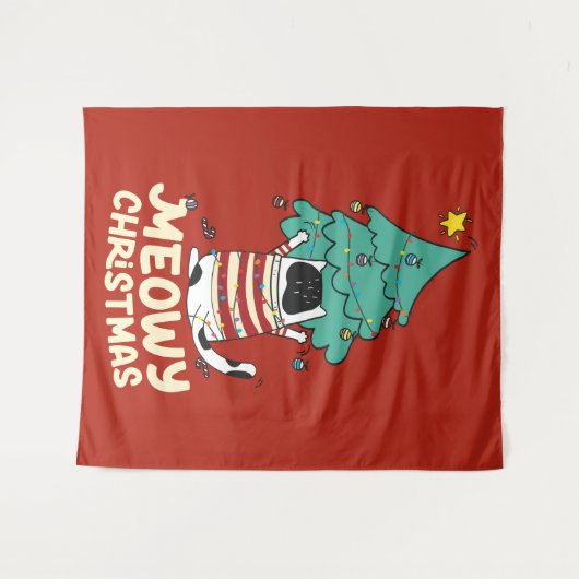 Meowy Kerst Grappige Kat Liefhebber Wandkleed (Voorkant (horizontaal))