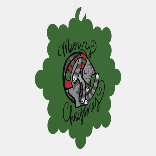 Meowy Kerst Grijze Kat Kunst Ornament Kaart (Rechts)