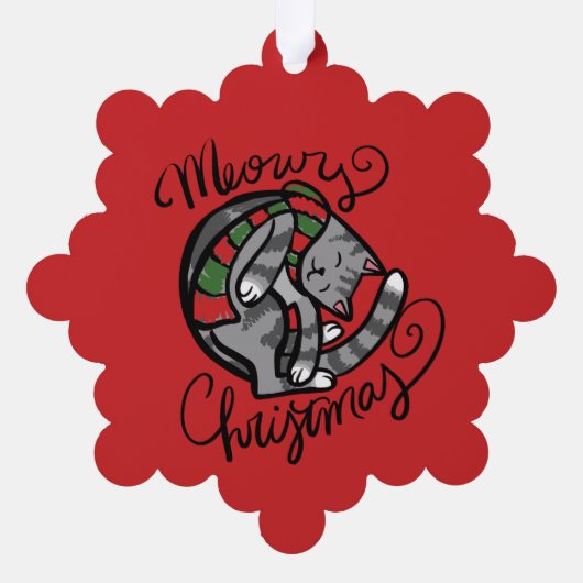 Meowy Kerst Grijze Kat Kunst Ornament Kaart (Achterkant)