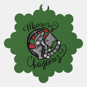 Meowy Kerst Grijze Kat Kunst Ornament Kaart