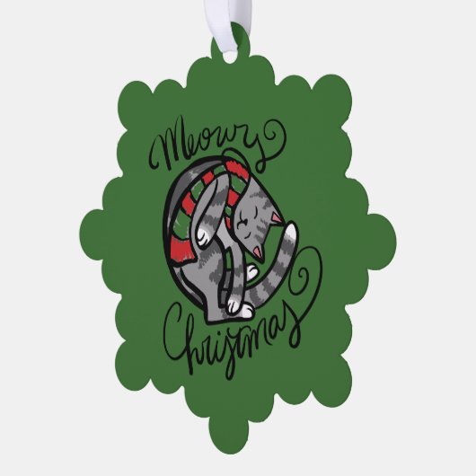 Meowy Kerst Grijze Kat Kunst Ornament Kaart (Links)