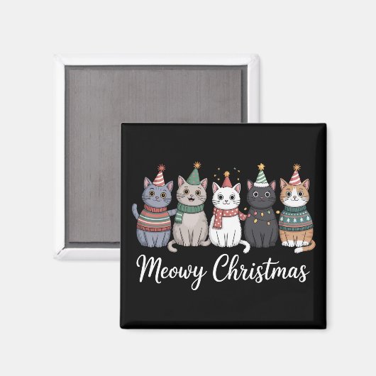 Meowy Kerst Happy Cat Jaar Kat Liefhebber Kerstmis Magneet (Voorkant / Achterkant)