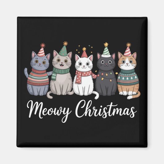 Meowy Kerst Happy Cat Jaar Kat Liefhebber Kerstmis Magneet (Voorkant)