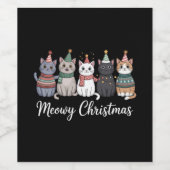 Meowy Kerst Happy Cat Jaar Kat Liefhebber Kerstmis Wijn Etiket (Enkel label)