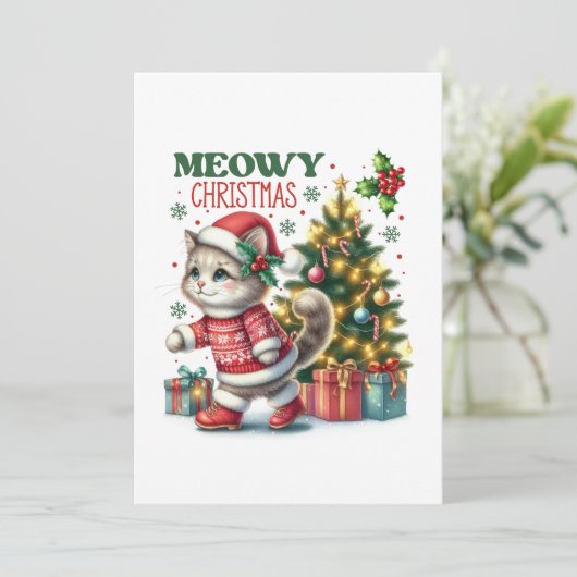 Meowy kerst Kaart (Staand voorkant)