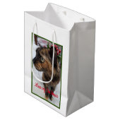 Meowy Kerst Kat Foto en Fractal Sneeuwvlok Medium Cadeauzakje (Voorkant Gekanteld)