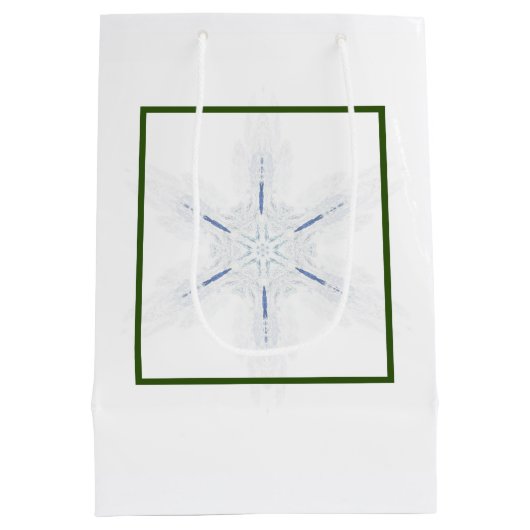 Meowy Kerst Kat Foto en Fractal Sneeuwvlok Medium Cadeauzakje (Achterkant)