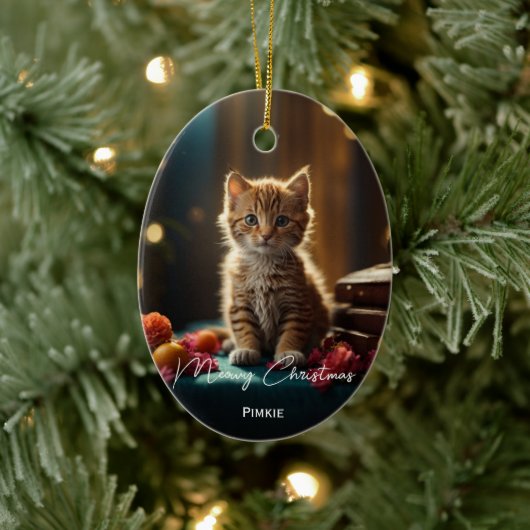 Meowy Kerst kat huisdier foto aandenken Kerstmis Keramisch Ornament (Boom)