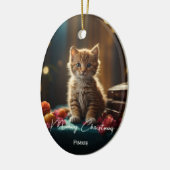Meowy Kerst kat huisdier foto aandenken Kerstmis Keramisch Ornament (Links)