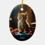 Meowy Kerst kat huisdier foto aandenken Kerstmis Keramisch Ornament (Voorkant)