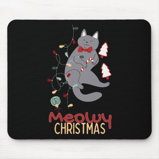 Meowy Kerst Kat Kerstverlichting1 Muismat (Voorkant)