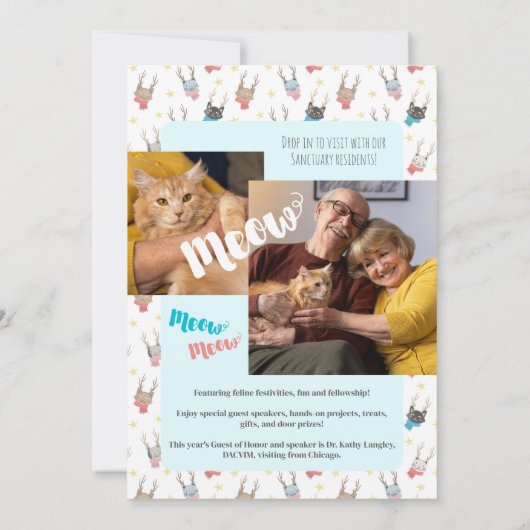 Meowy Kerst Kat Shelter Open Huis Feest Event Kaart (Achterkant)