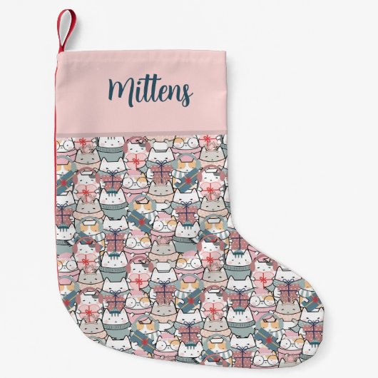 Meowy Kerst Magic Monogram Multi-Patroon Kat Kleine Kerstsok (Voorkant)