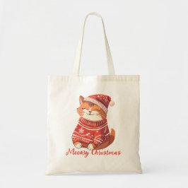 Meowy Kerst met Schattigee Kat in Vakantie Pet Tote Bag