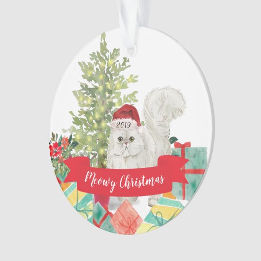 Meowy Kerst Perzische kat Ornament (voorkant)