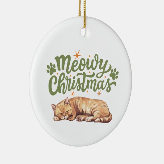 Meowy Kerst Schattige Kat Slapen Keramisch Ornament (Rechts)
