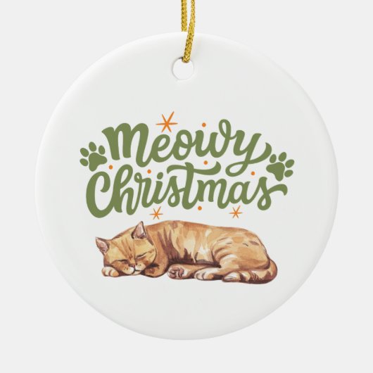 Meowy Kerst Schattige Kat Slapen Keramisch Ornament (Voorkant)