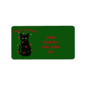 Meowy Kerst schattige zwarte kat twinkle lichten L Etiket (Voorkant)