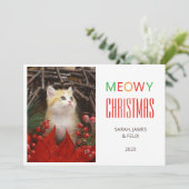 Meowy Kerst Schattigee Kat Foto Dierenvrienden Hui Feestdagenkaart (Staand voorkant)