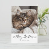 Meowy Kerst Schattigee Kat Handschrift Foto Feestdagenkaart (Staand voorkant)