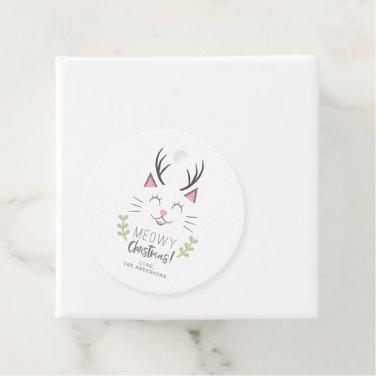 Meowy Kerst Schattigee Kat met Antlers Vakantie Bedankjes Labels (In situ)