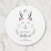 Meowy Kerst Schattigee Kat met Antlers Vakantie Bedankjes Labels (Voorkant)