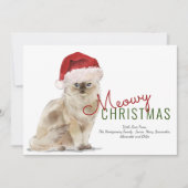 Meowy Kerst Schattigee Kat Santa Hat Modern Script Feestdagenkaart (Voorkant)