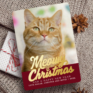 Meowy Kerst Schattigee Kattenfoto Kerst Folie Feestdagenkaart
