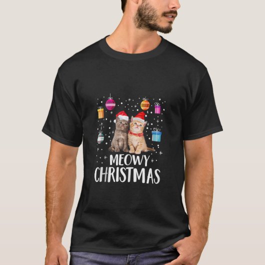 Meowy Kerst Shirt Kitten Kat Kat Lights Xmas (Voorkant)