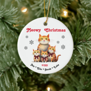 Meowy Kerst Single Ouder Kat Familie Keramisch Ornament