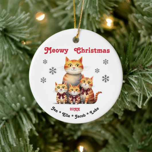 Meowy Kerst Single Ouder Kat Familie Keramisch Ornament (Boom)
