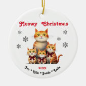 Meowy Kerst Single Ouder Kat Familie Keramisch Ornament (Voorkant)